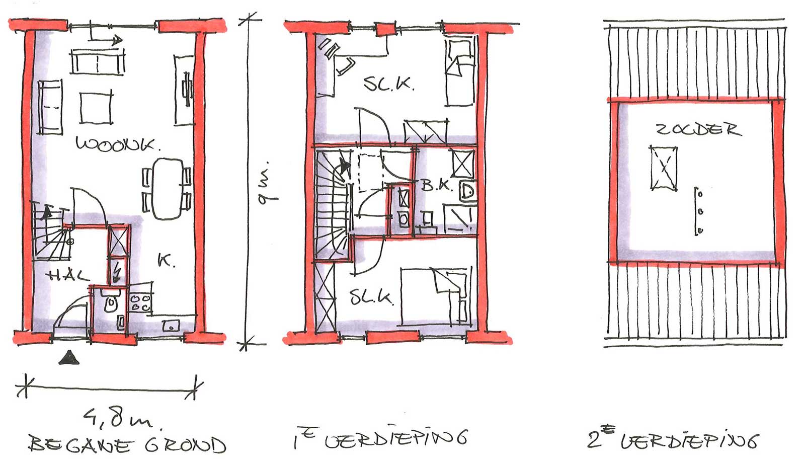 schetsplattegronden beuk 4,8m - CPO Starterwsoningen Weideveld Bodegraven schetsplattegronden beuk 4,8m - CPO Starterwsoningen Weideveld Bodegraven
