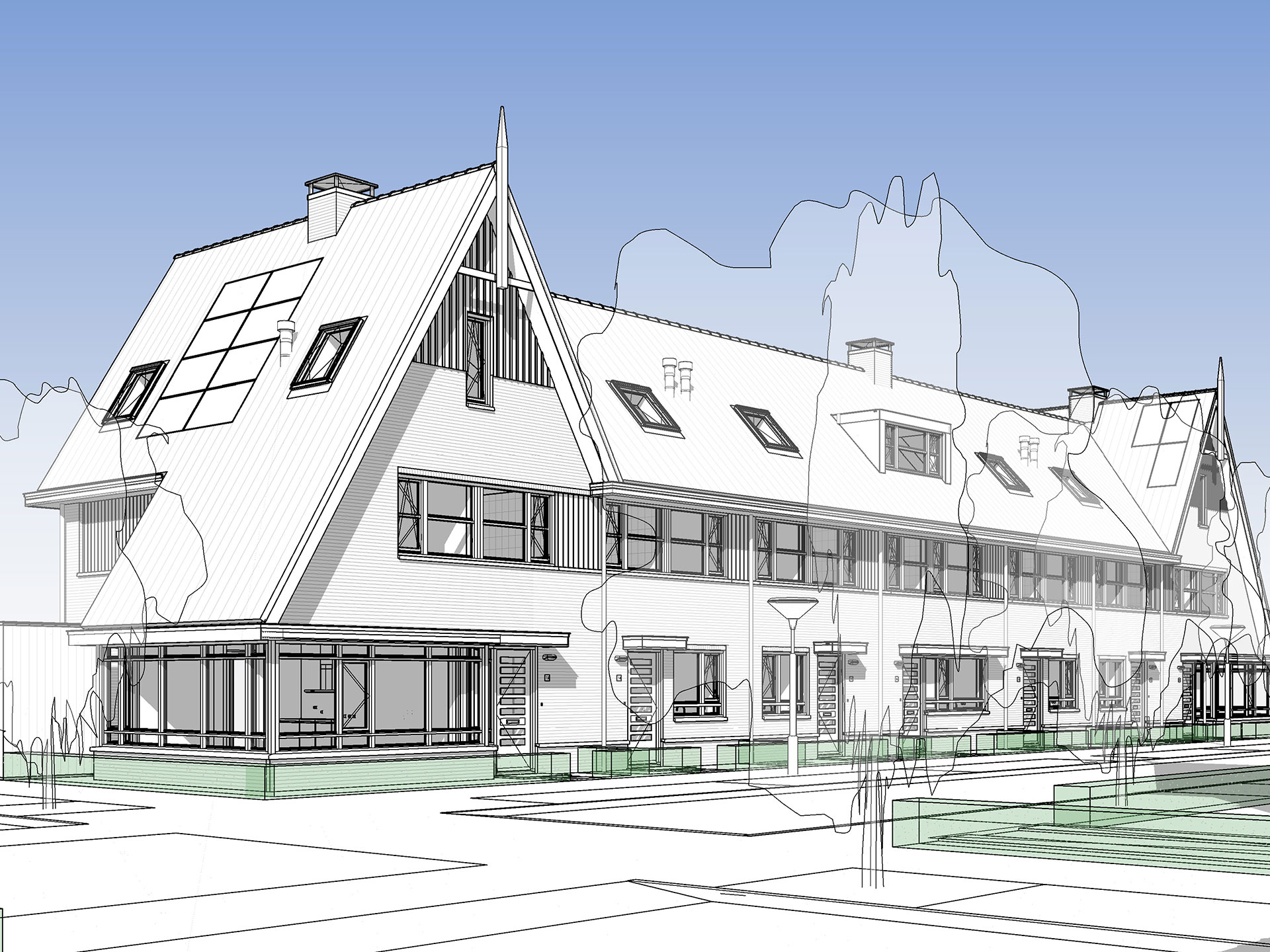 Groen Dorpsveld Reeuwijk - perspectief voorgevel blok F