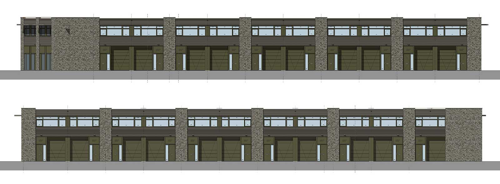 Gevelaanzicht langsgevel bedrijfsverzamelgebouw Delfpark te Delfgauw Gevelaanzicht langsgevel bedrijfsverzamelgebouw Delfpark te Delfgauw