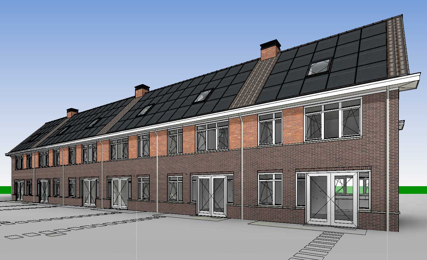 perspectief achtergevel BIM Model - NOM Nul Op de Meterwoningen Moerkapelle