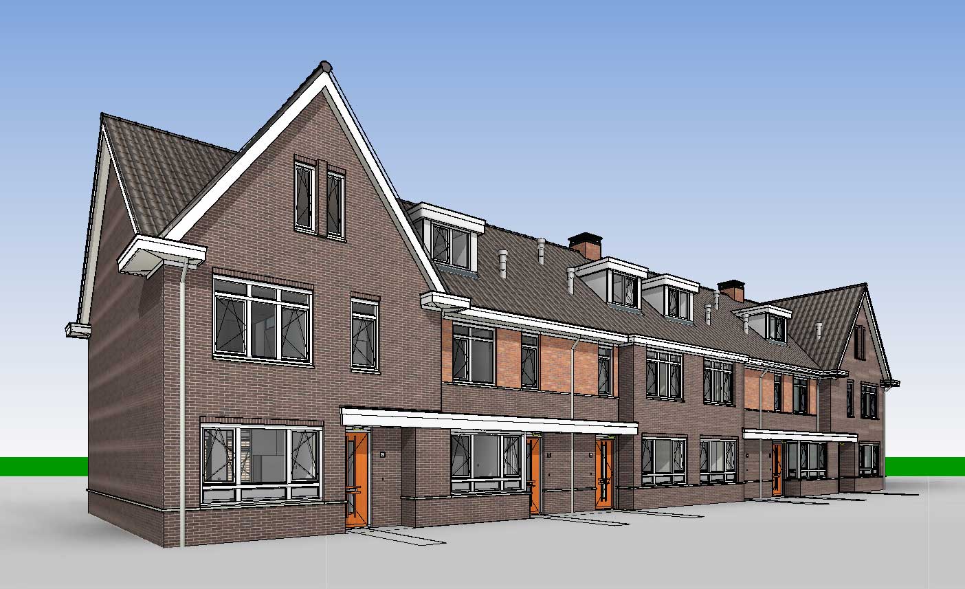 perspectief voorgevel BIM Model - NOM Nul Op de Meterwoningen Moerkapelle