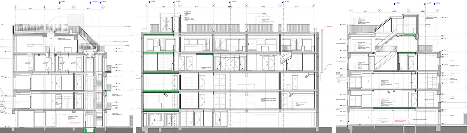 doorsneden - transformatie kantoor loftwoningen Noordsingel Rotterdam