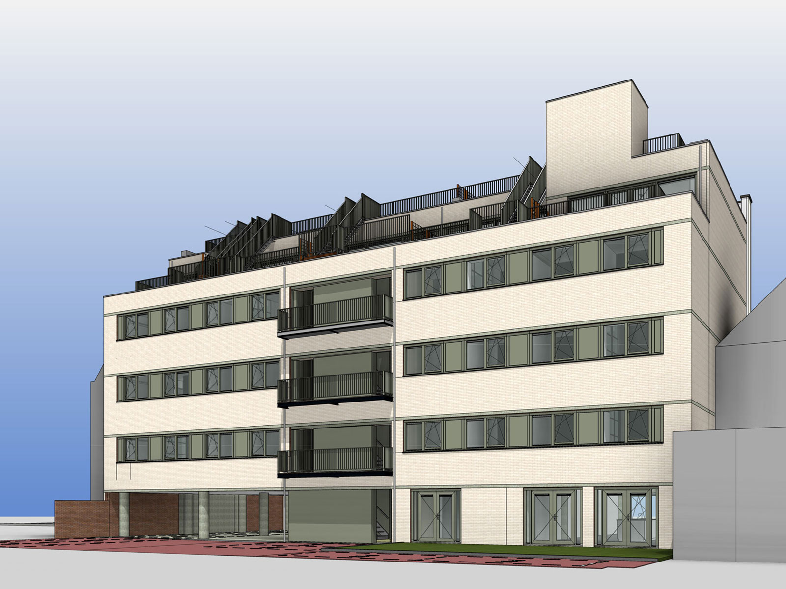 impressie achtergevel - transformatie kantoor loftwoningen Noordsingel Rotterdam