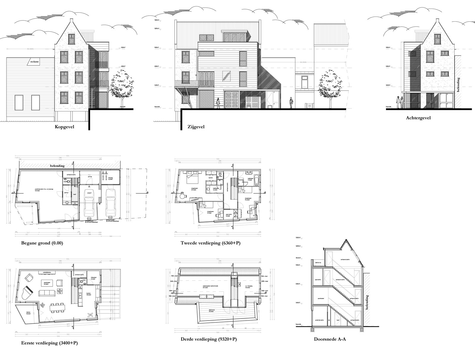 gevelaanzichten en plattegronden - woning met praktijkruimte Ooievaarsteeg Schiedam gevelaanzichten en plattegronden - woning met praktijkruimte Ooievaarsteeg Schiedam