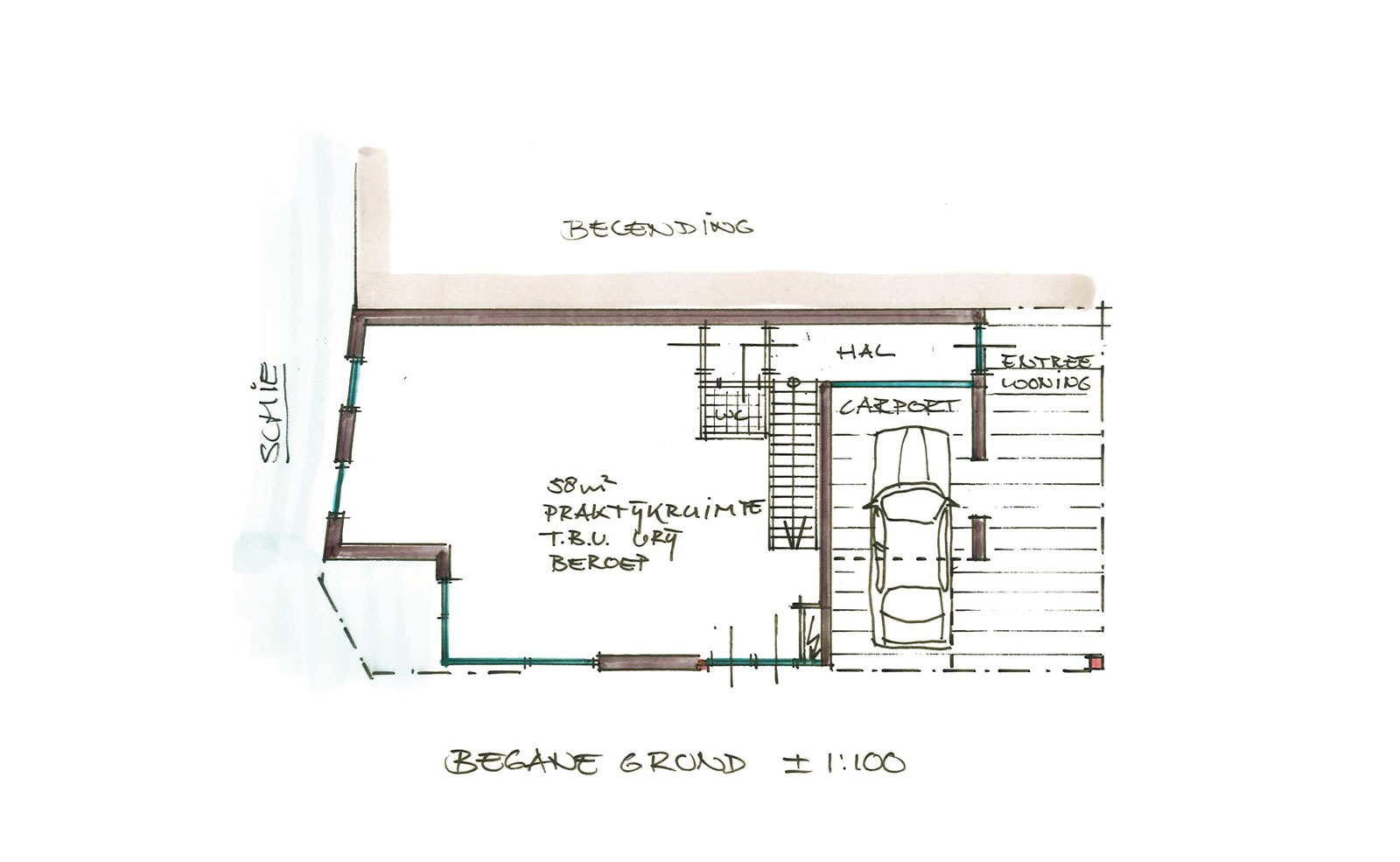 schets begane grond - woning met praktijkruimte Ooievaarsteeg Schiedam schets begane grond - woning met praktijkruimte Ooievaarsteeg Schiedam