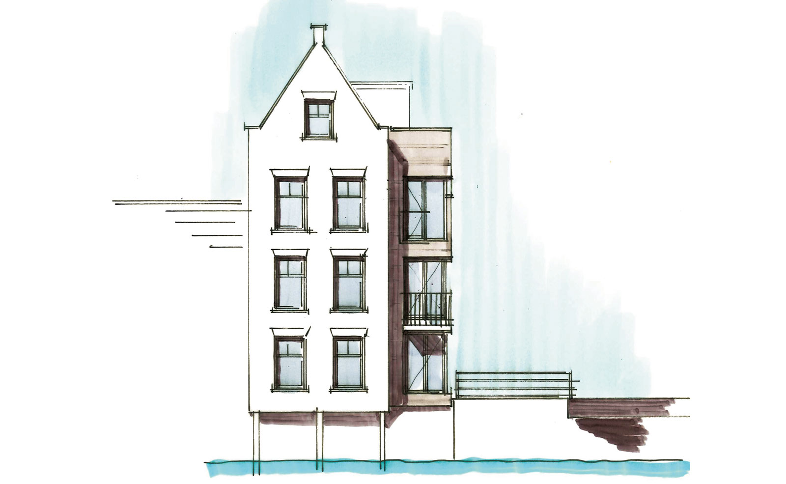 schets kopgevel - woning met praktijkruimte Ooievaarsteeg Schiedam schets kopgevel - woning met praktijkruimte Ooievaarsteeg Schiedam