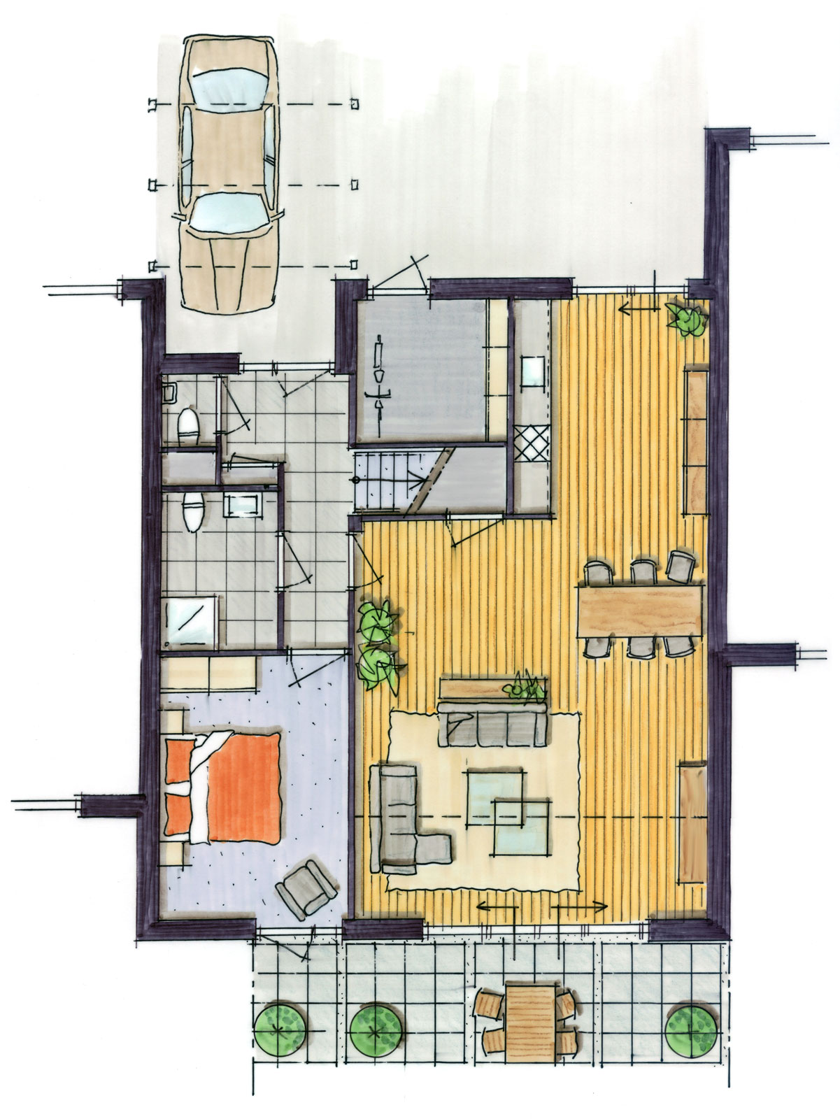 schetsontwerp begane grond - patiowoningen Moerdijkhof Moerkapelle