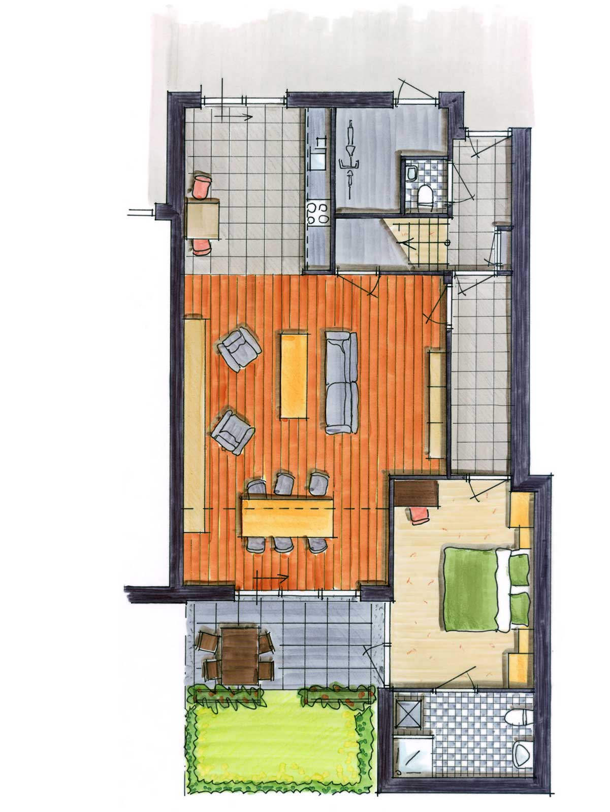 schetsontwerp begane grond - patiowoningen Moerdijkhof Moerkapelle