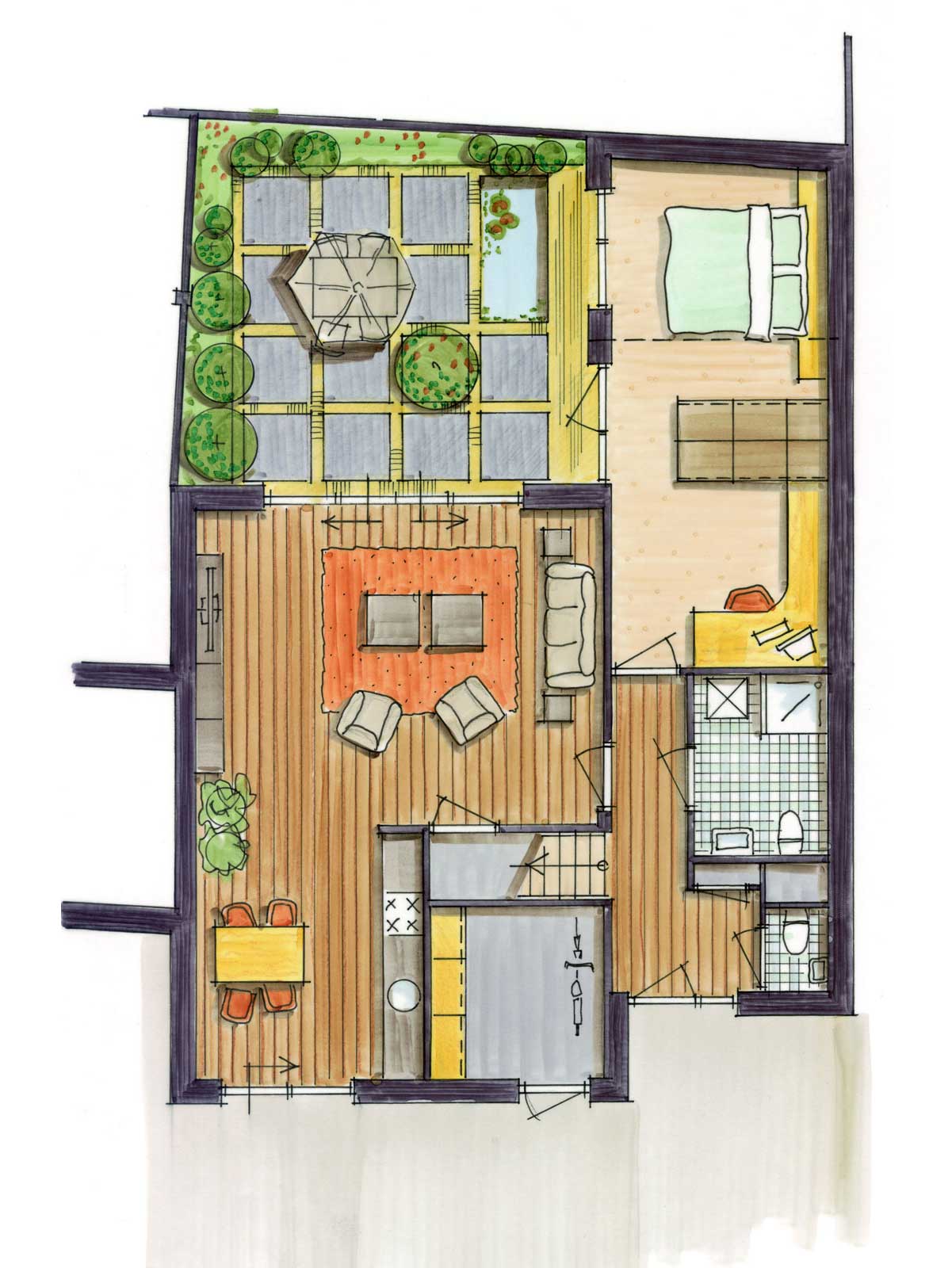 schetsontwerp begane grond - patiowoningen Moerdijkhof Moerkapelle