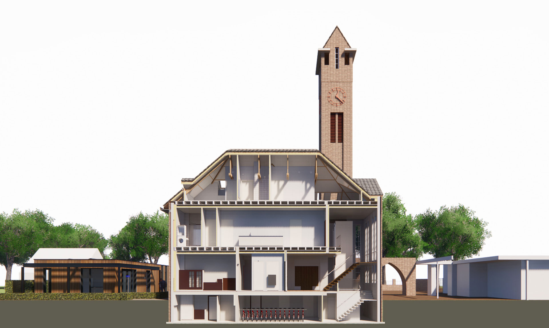 Nieuwe Pekela rijksmonument raadhuis transformatie impressie doorsnede Nieuwe Pekela rijksmonument raadhuis transformatie impressie doorsnede