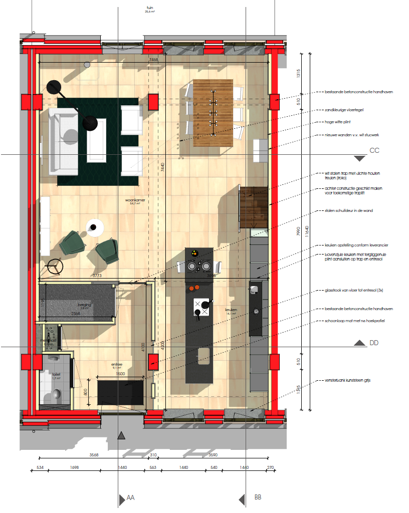 Industrieel woonhuis raamwerk Woerden Defensie eiland plattegrond Industrieel woonhuis raamwerk Woerden Defensie eiland plattegrond