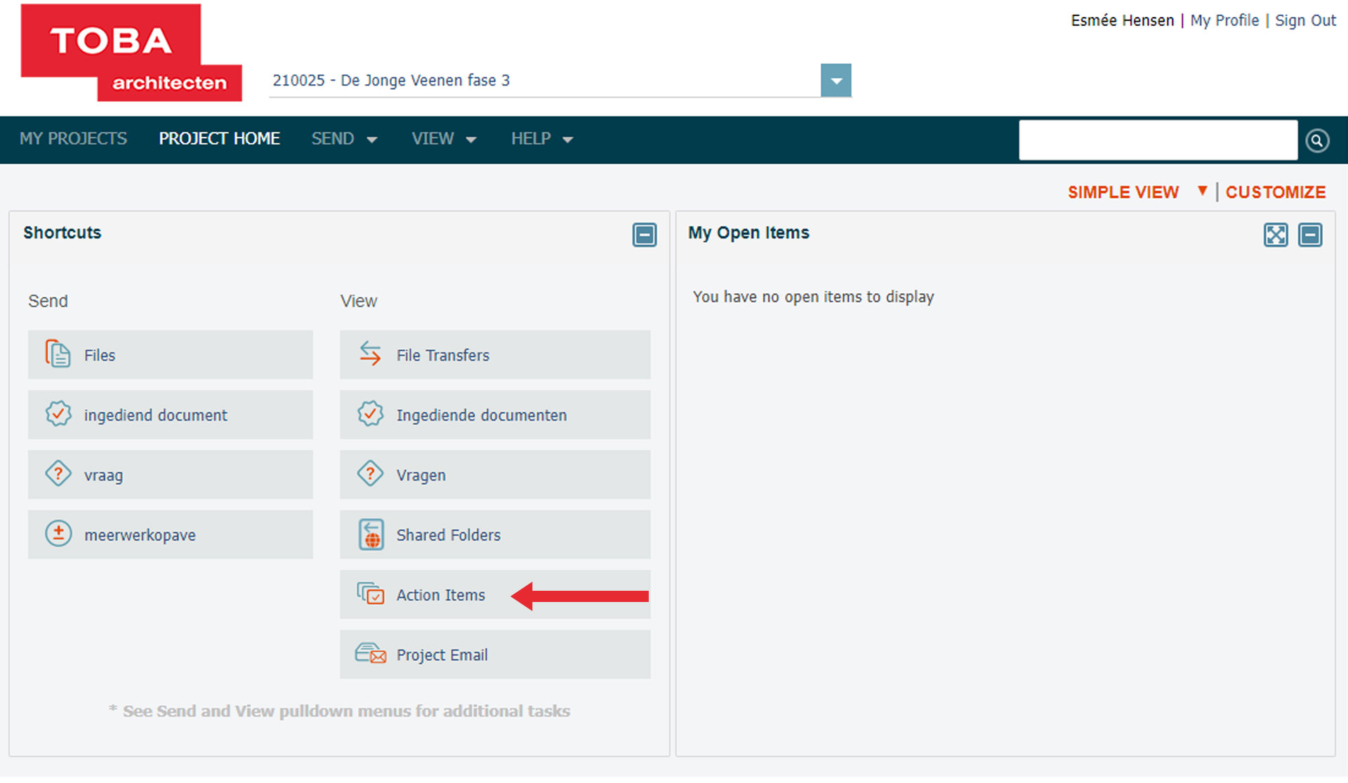 Toba architecten info exchange portaal newforma action items Toba architecten info exchange portaal newforma action items