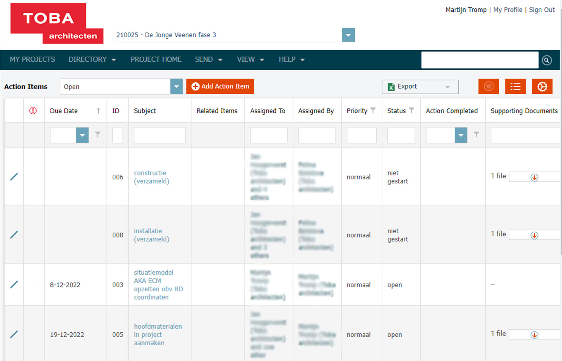 Toba architecten info exchange portaal newforma action items Toba architecten info exchange portaal newforma action items