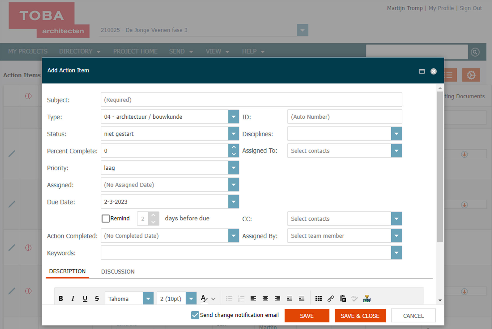 Toba architecten info exchange portaal newforma action items Toba architecten info exchange portaal newforma action items