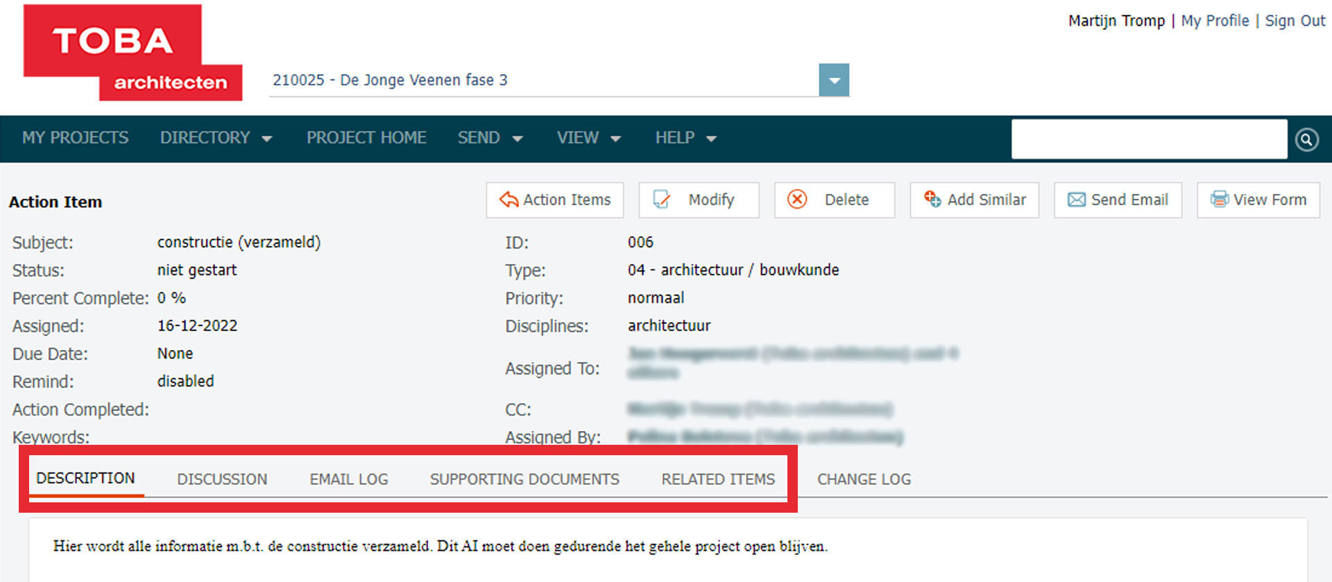 Toba architecten info exchange portaal newforma action items Toba architecten info exchange portaal newforma action items