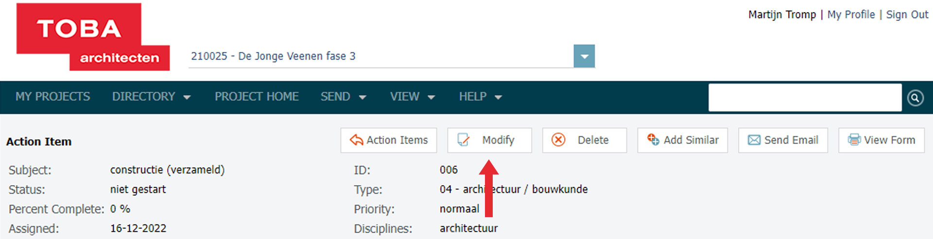 Toba architecten info exchange portaal newforma action items Toba architecten info exchange portaal newforma action items