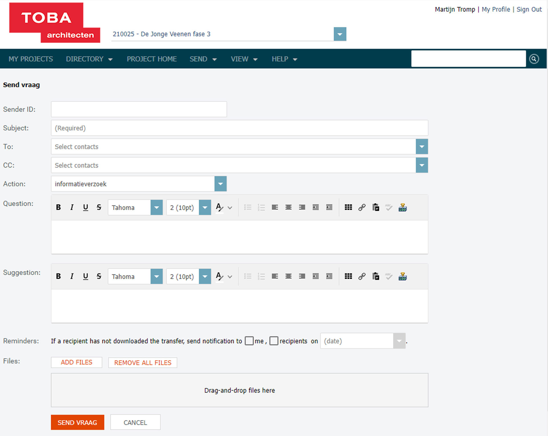 Toba architecten info exchange portaal newforma ingediend send vraag Toba architecten info exchange portaal newforma ingediend send vraag