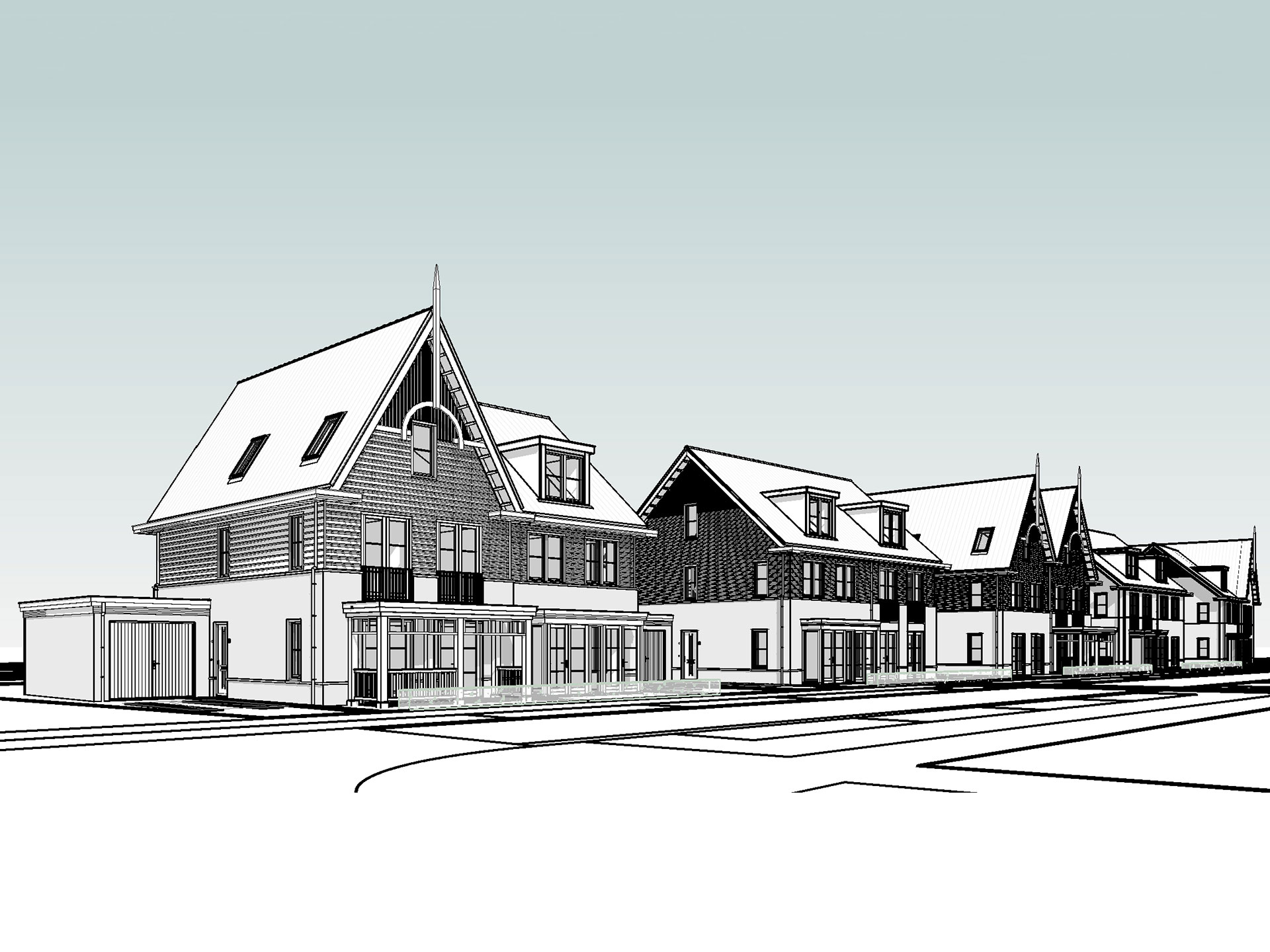 Jonge Veenen fase 3 perspectief BIM-model tweekappers